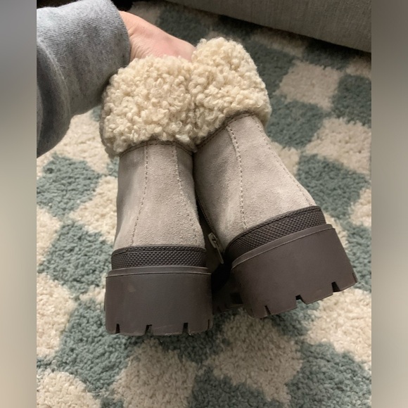Sole Society Eavan Lace Up Boots Winter Boots Sherpa Gray Green Beige Size 6 M - Picture 9 of 16